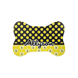 Honeycomb, Bees & Polka Dots Bone Shaped Dog Food Mat (Small) (Personalized)