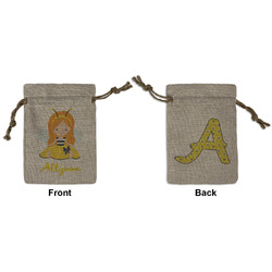 Honeycomb, Bees & Polka Dots Small Burlap Gift Bag - Front & Back (Personalized)