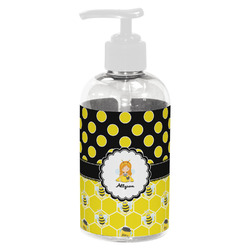Honeycomb, Bees & Polka Dots Plastic Soap / Lotion Dispenser (8 oz - Small - White) (Personalized)