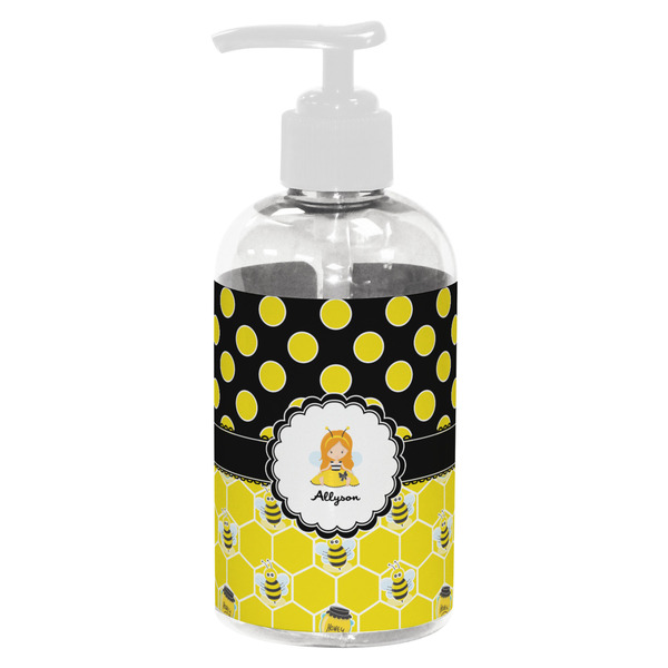 Custom Honeycomb, Bees & Polka Dots Plastic Soap / Lotion Dispenser (8 oz - Small - White) (Personalized)