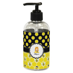 Honeycomb, Bees & Polka Dots Plastic Soap / Lotion Dispenser (8 oz - Small - Black) (Personalized)