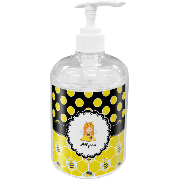 Custom Honeycomb, Bees & Polka Dots Acrylic Soap & Lotion Bottle (Personalized)