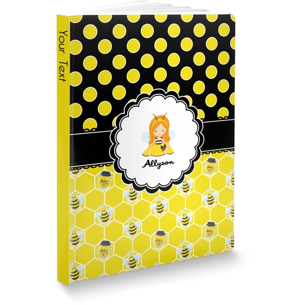 Custom Honeycomb, Bees & Polka Dots Softbound Notebook (Personalized)