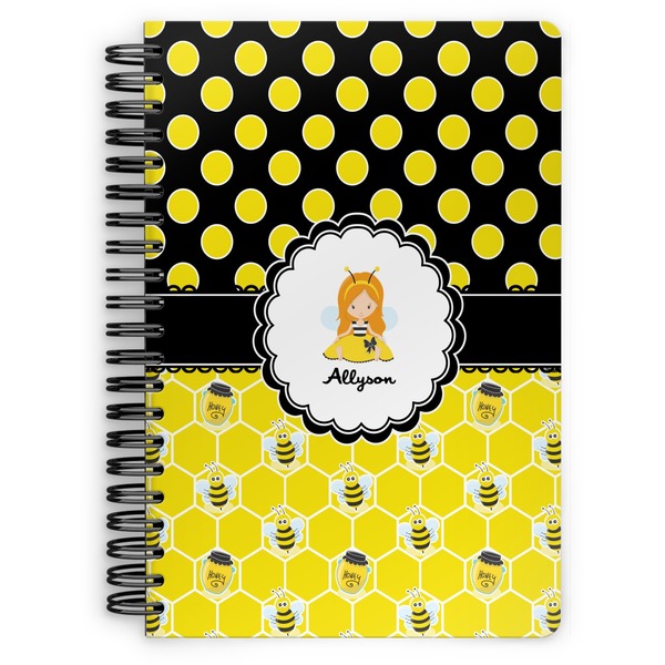 Custom Honeycomb, Bees & Polka Dots Spiral Notebook - 7x10 w/ Name or Text