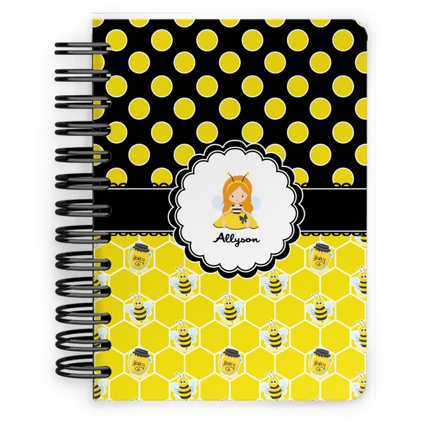 Custom Honeycomb, Bees & Polka Dots Spiral Notebook - 5x7 w/ Name or Text