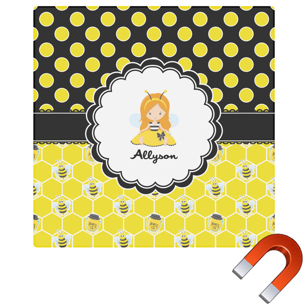 Custom Honeycomb, Bees & Polka Dots Square Car Magnet - 6" (Personalized)