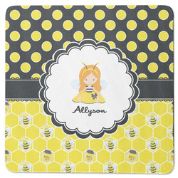 Honeycomb, Bees & Polka Dots Square Rubber Backed Coaster (Personalized)