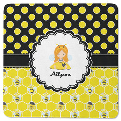 Honeycomb, Bees & Polka Dots Square Rubber Backed Coaster (Personalized)