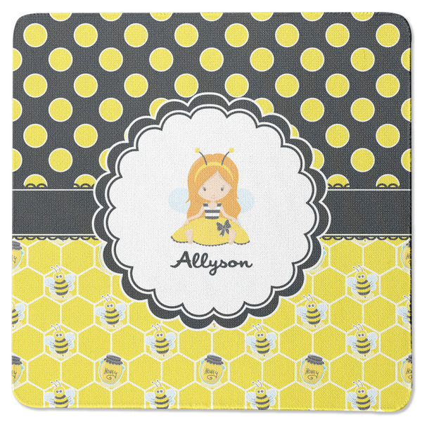 Custom Honeycomb, Bees & Polka Dots Square Rubber Backed Coaster (Personalized)