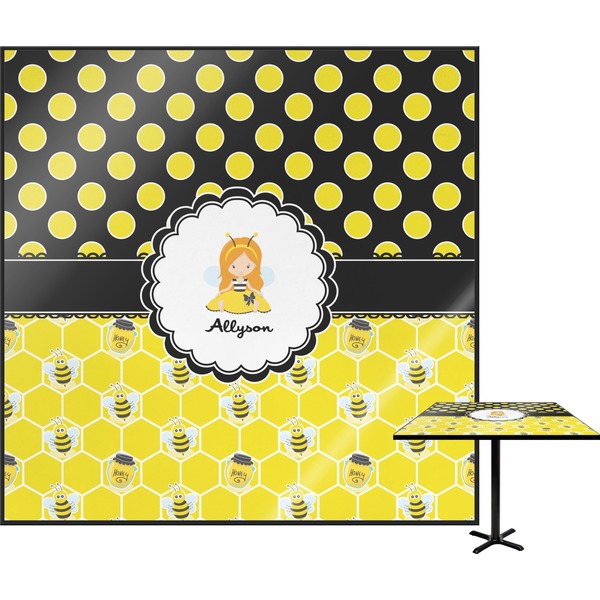 Custom Honeycomb, Bees & Polka Dots Square Table Top - 30" (Personalized)