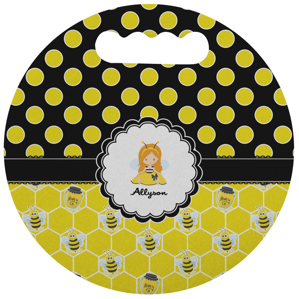 Custom Honeycomb, Bees & Polka Dots Stadium Cushion (Round) (Personalized)