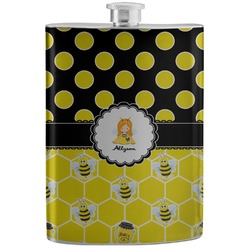 Honeycomb, Bees & Polka Dots Stainless Steel Flask (Personalized)