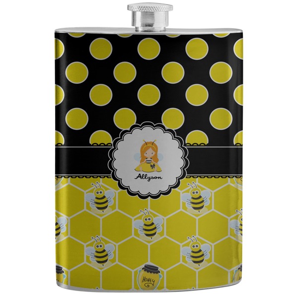 Custom Honeycomb, Bees & Polka Dots Stainless Steel Flask (Personalized)