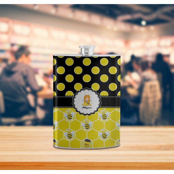 Honeycomb, Bees & Polka Dots Stainless Steel Flask - LIFESTYLE 2
