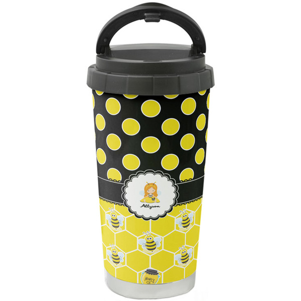 Custom Honeycomb, Bees & Polka Dots Stainless Steel Coffee Tumbler (Personalized)