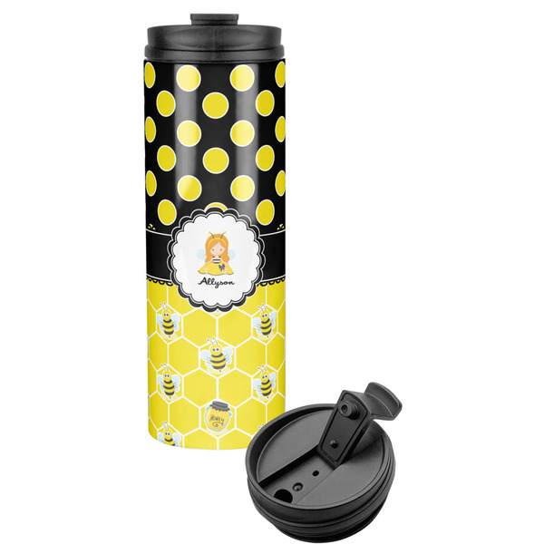 Custom Honeycomb, Bees & Polka Dots Stainless Steel Skinny Tumbler (Personalized)
