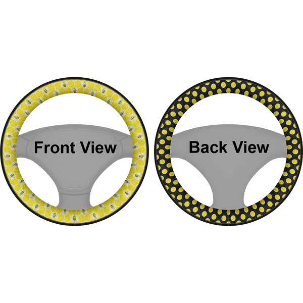 Honeycomb, Bees & Polka Dots Steering Wheel Cover- Front and Back