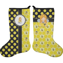 Honeycomb, Bees & Polka Dots Holiday Stocking - Double-Sided - Neoprene (Personalized)