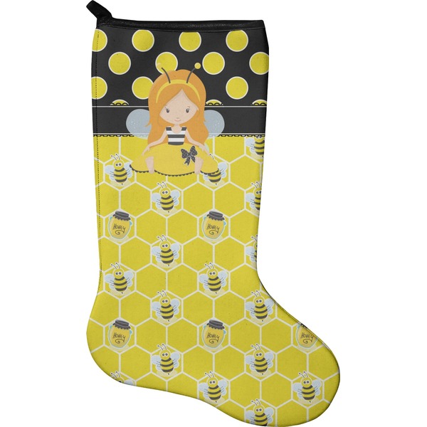 Custom Honeycomb, Bees & Polka Dots Holiday Stocking - Neoprene