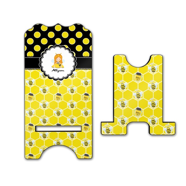 Honeycomb, Bees & Polka Dots Stylized Phone Stand - Front & Back - Large