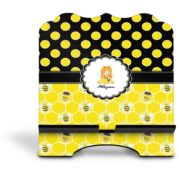 Honeycomb, Bees & Polka Dots Stylized Tablet Stand - Front without iPad