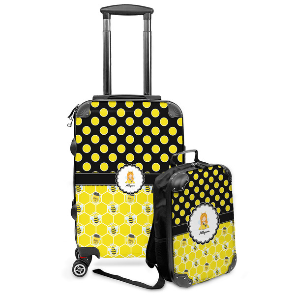Custom Honeycomb, Bees & Polka Dots Kids 2-Piece Luggage Set - Suitcase & Backpack (Personalized)