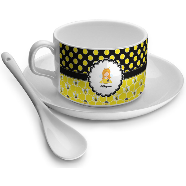 Custom Honeycomb, Bees & Polka Dots Tea Cup (Personalized)