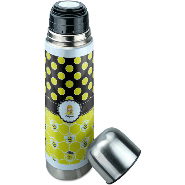 Honeycomb, Bees & Polka Dots Thermos - Lid Off