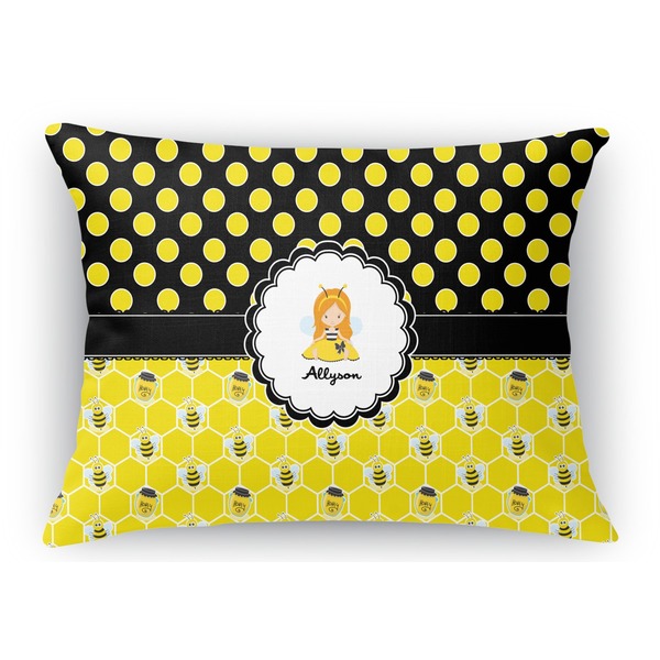 Custom Honeycomb, Bees & Polka Dots Rectangular Throw Pillow Case - 12"x18" (Personalized)