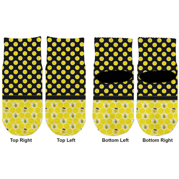 Honeycomb, Bees & Polka Dots Toddler Ankle Socks - Double Pair - Front and Back - Apvl