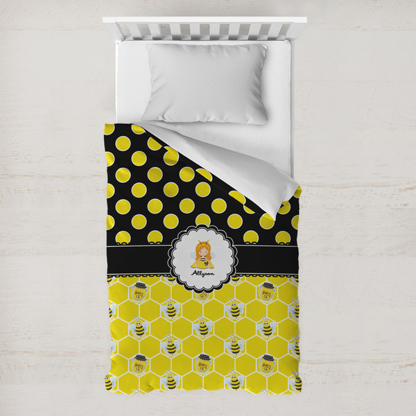 Custom Honeycomb, Bees & Polka Dots Toddler Duvet Cover w/ Name or Text