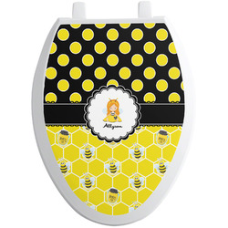 Honeycomb, Bees & Polka Dots Toilet Seat Decal - Elongated (Personalized)