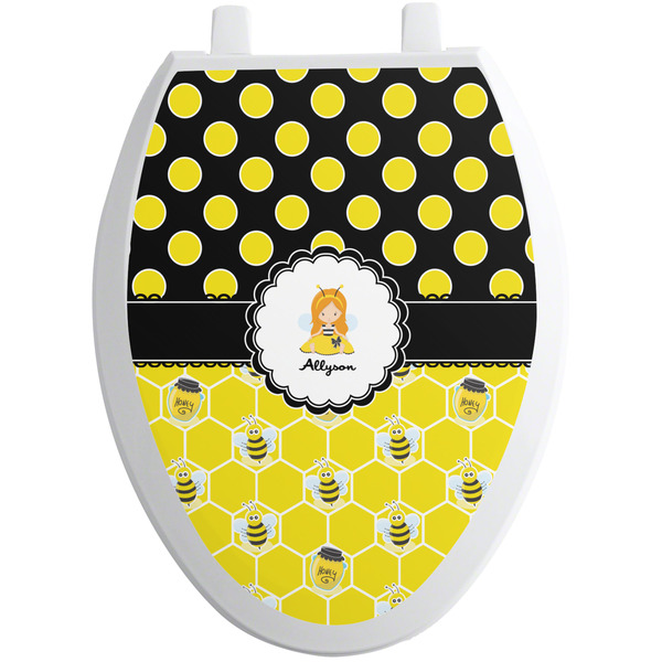 Custom Honeycomb, Bees & Polka Dots Toilet Seat Decal - Elongated (Personalized)