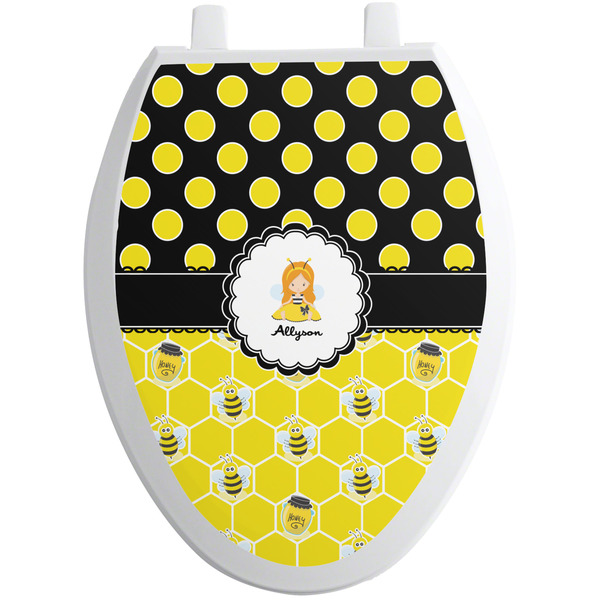 Honeycomb, Bees & Polka Dots Toilet Seat Decal (Personalized)