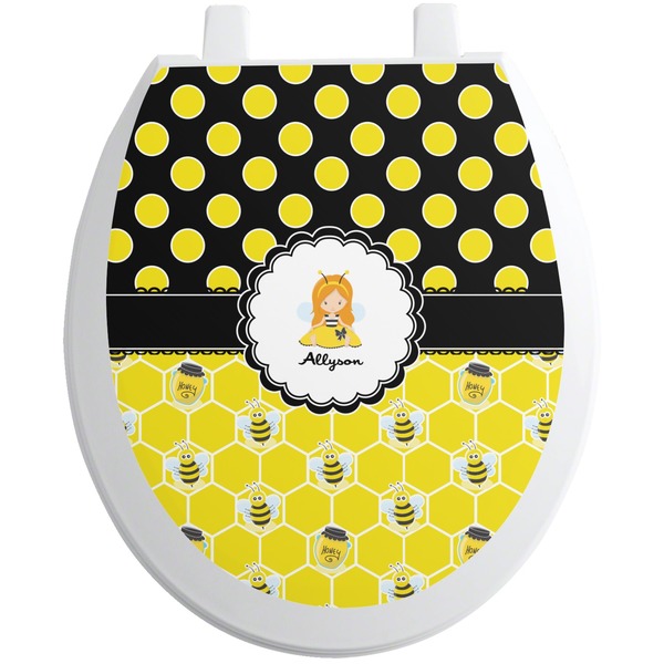 Custom Honeycomb, Bees & Polka Dots Toilet Seat Decal (Personalized)