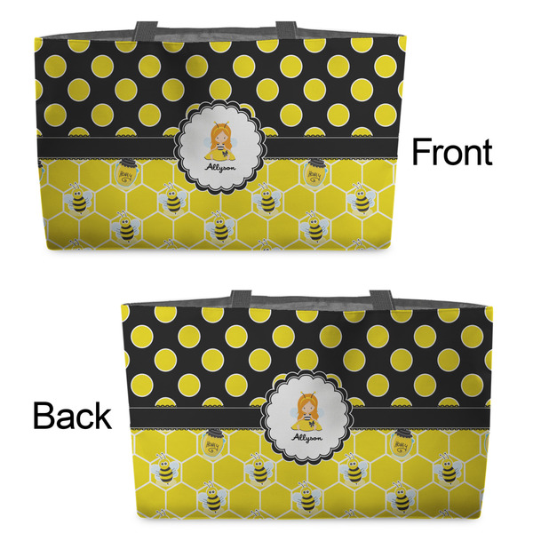 Honeycomb, Bees & Polka Dots Tote w/Black Handles - Front & Back Views