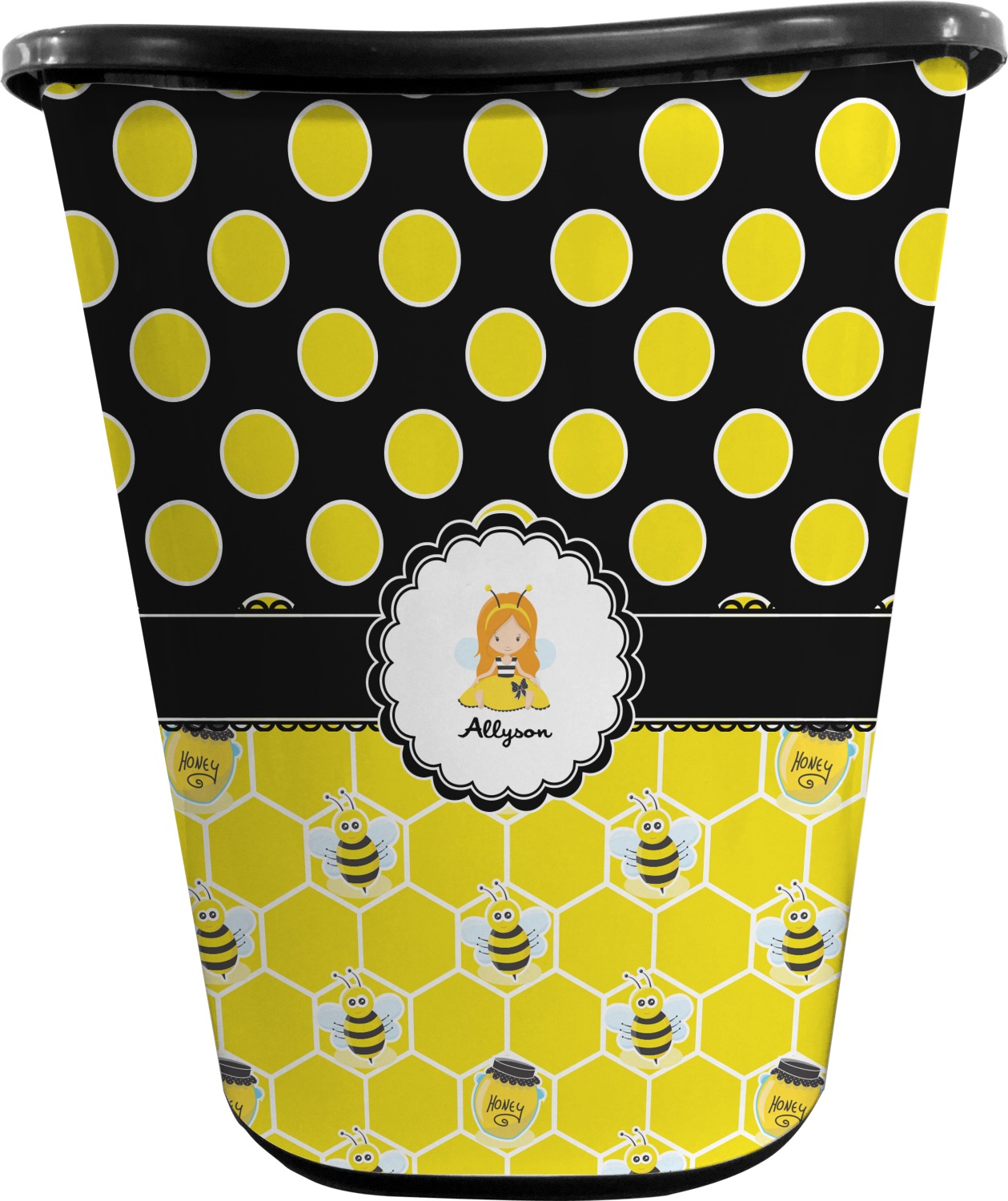 Bees & Polka Dots Waste Basket (Personalized) YouCustomizeIt
