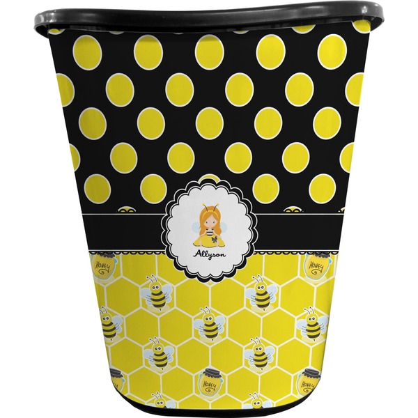 Honeycomb, Bees & Polka Dots Trash Can Black