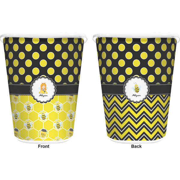 Honeycomb, Bees & Polka Dots Trash Can White - Front and Back - Apvl
