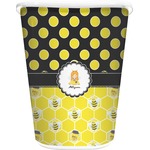 Honeycomb, Bees & Polka Dots Waste Basket - Single Sided (White) (Personalized)