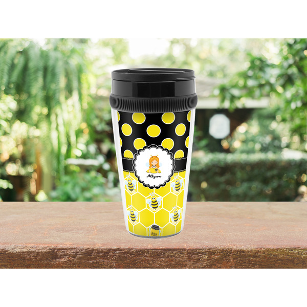 Honeycomb, Bees & Polka Dots Travel Mug Lifestyle (Personalized)
