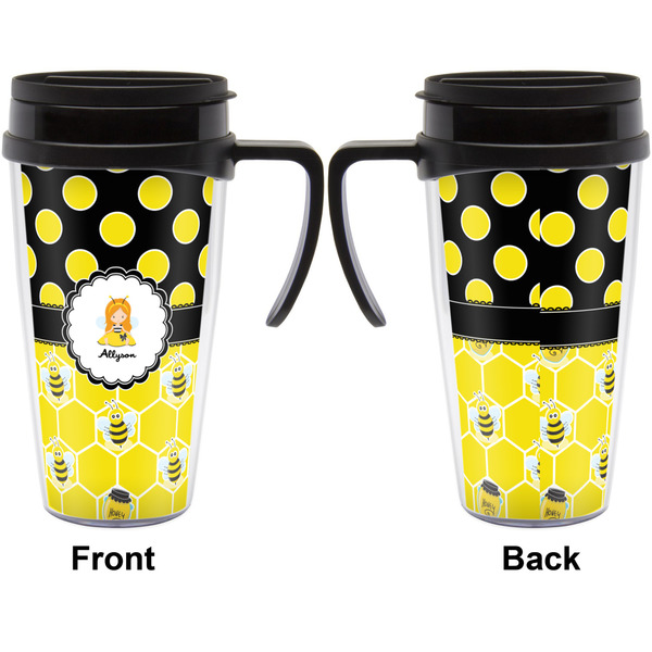 Honeycomb, Bees & Polka Dots Travel Mug with Black Handle - Approval