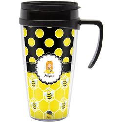 Honeycomb, Bees & Polka Dots Acrylic Travel Mug with Handle (Personalized)