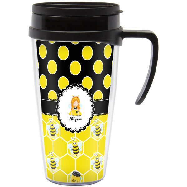 Custom Honeycomb, Bees & Polka Dots Acrylic Travel Mug with Handle (Personalized)