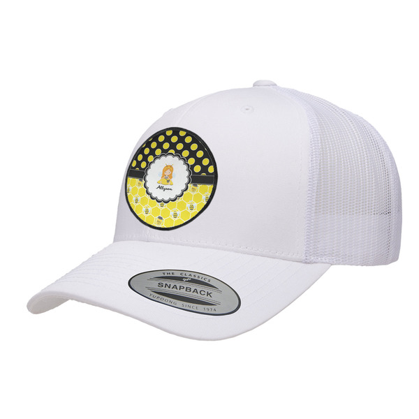 Custom Honeycomb, Bees & Polka Dots Trucker Hat - White (Personalized)