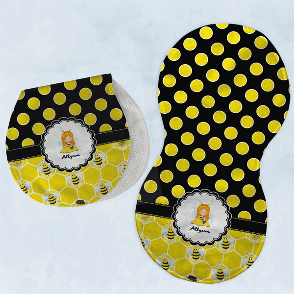 Honeycomb, Bees & Polka Dots Two Peanut Shaped Burps - Open and Folded