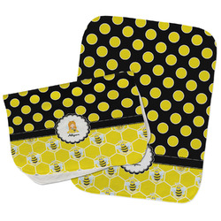 Honeycomb, Bees & Polka Dots Burp Cloths - Fleece - Set of 2 w/ Name or Text