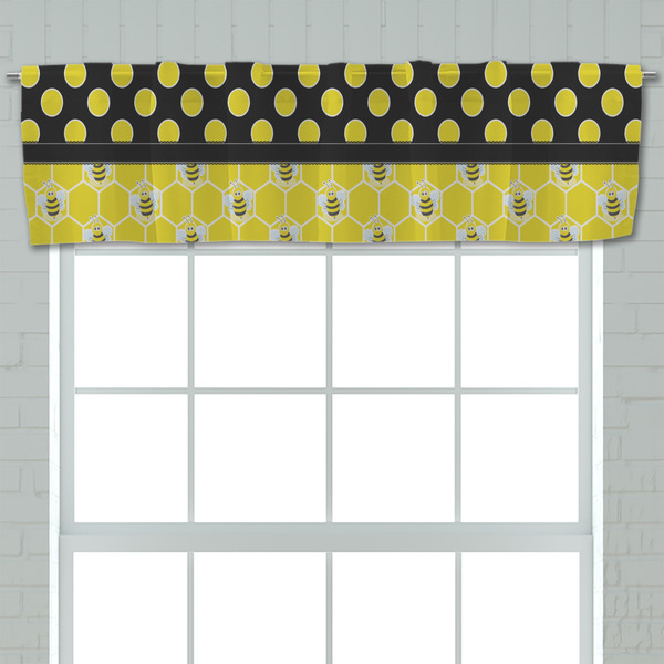 Honeycomb, Bees & Polka Dots Valance - Closeup on window