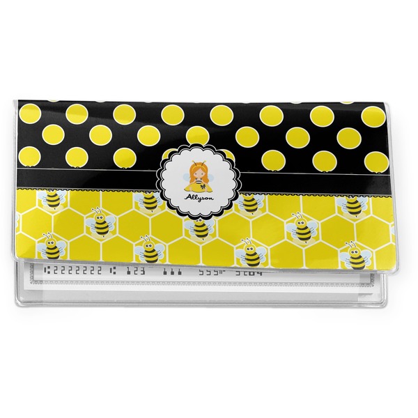 Custom Honeycomb, Bees & Polka Dots Vinyl Checkbook Cover (Personalized)