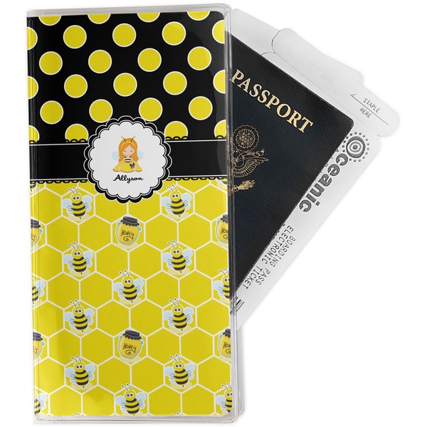 Custom Honeycomb, Bees & Polka Dots Travel Document Holder